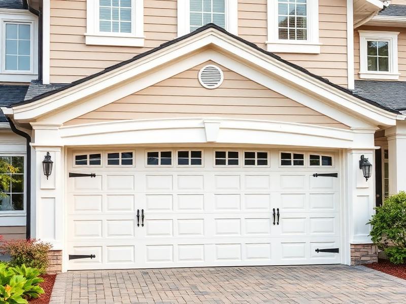 Elegant carriage-style garage door matching beautiful home architecture